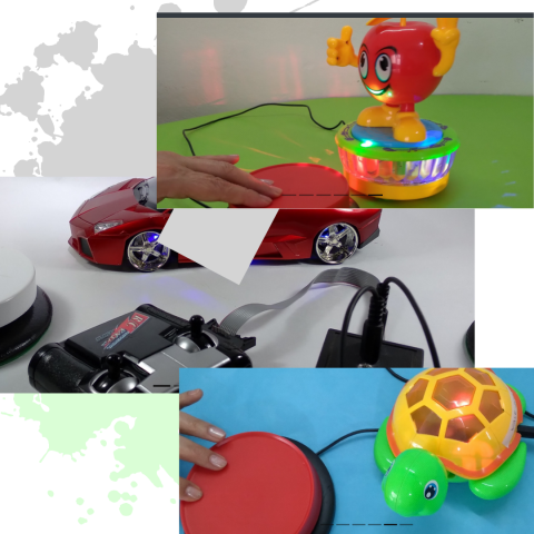 Collage de fotos de juguetes adaptados