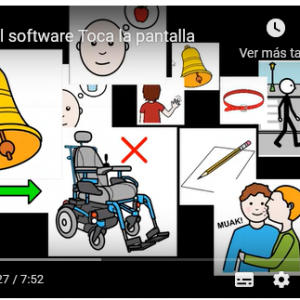 Captura de pantalla tutorial del programa. Se ve sobre fondo negro una serie de imagenes de diferentes objetos y acciones
