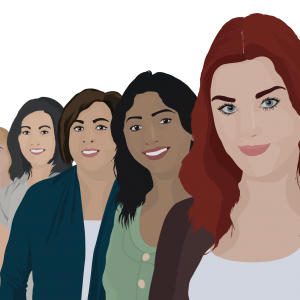 Ilustración de varias mujeres diversas en diferentes planos