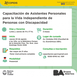 Flyer del evento Capacitación de aistentes personales- COPIDIS