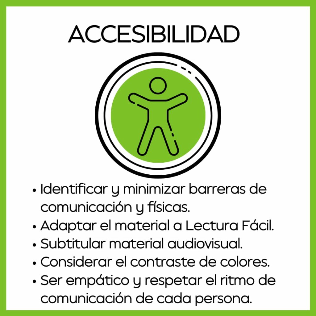 Se nombran aspectos de accesibilidad que ayudan a facilitar la participación