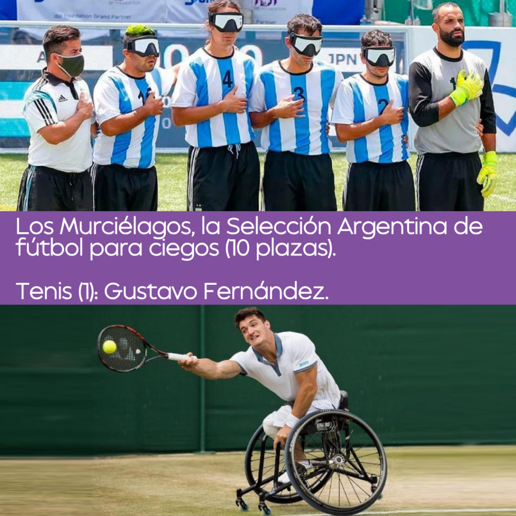 Arriba y abajo: los murciélagos y deportista de tenis adaptado. texto en el centro