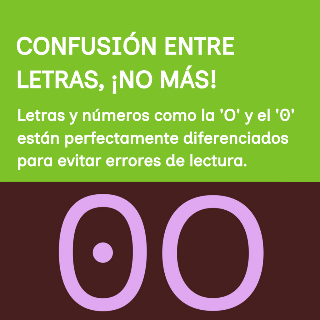 Título: Confusión entre letras ¡ No más! Debajo, ejemplo entre 0 y O