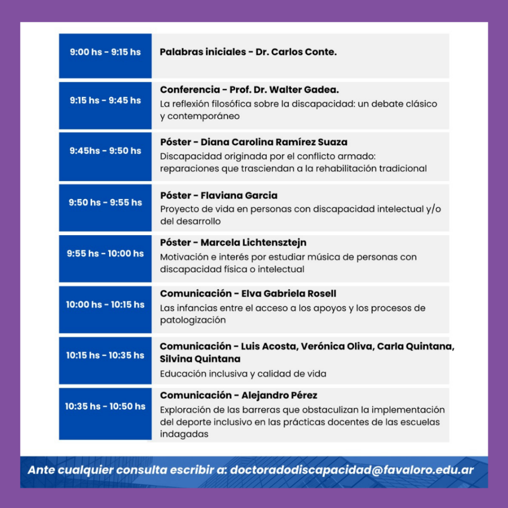 Programa de la jornada. Exposiciones de las 9 a las 10:50 hs