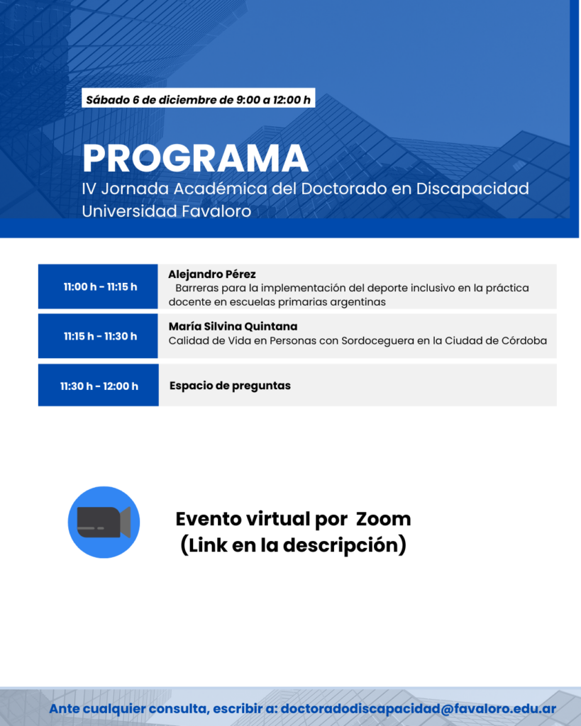 Programa de título, debajo, una grilla con los horarios y títulos, autor  de cada ponencia. Finaliza diciendo: Evento virtual por zoom (link en descripción)